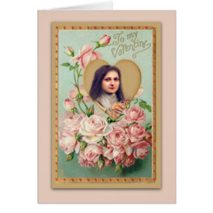 Carte de St Therese de cru avec les roses roses