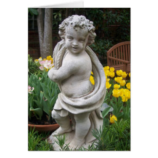 carte de statue et tulipe