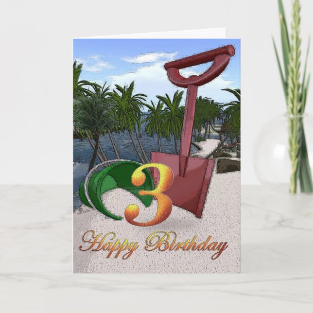 Carte de style tropical d'anniversaire de sable et (Devant)
