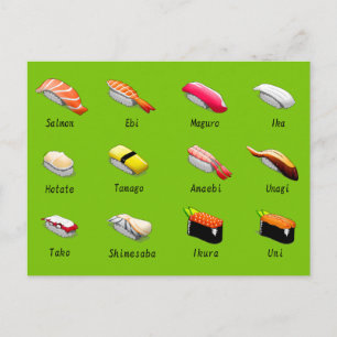 Carte de sushi types de sushi japonais mignon