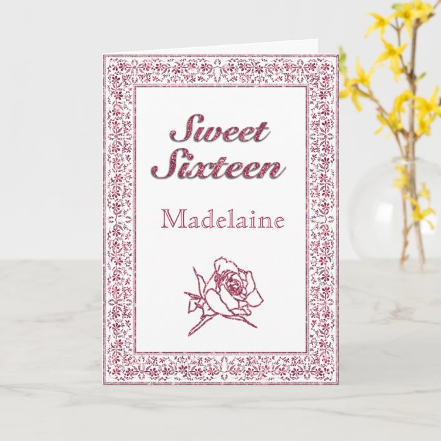 Carte de Sweet sixteen de Rose de Parties scintill (Fleur jaune)