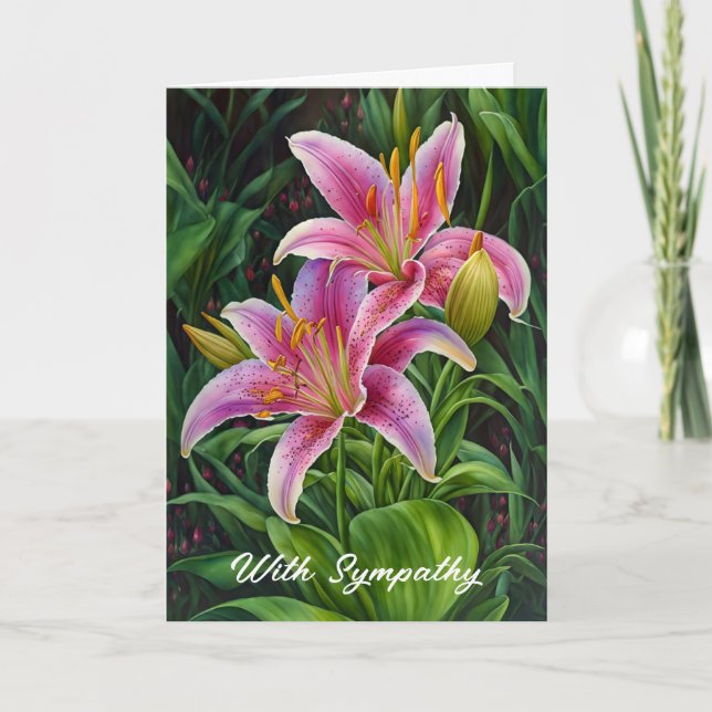Carte de Sympathie Art Fleurs Lys Roses (Devant)