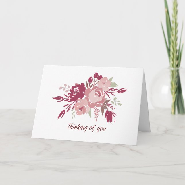 Carte de Sympathie Florale rose et bordeaux (Devant)