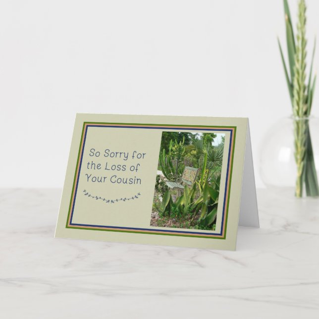 Carte de sympathie pour Cousin avec banc et Plante (Devant)