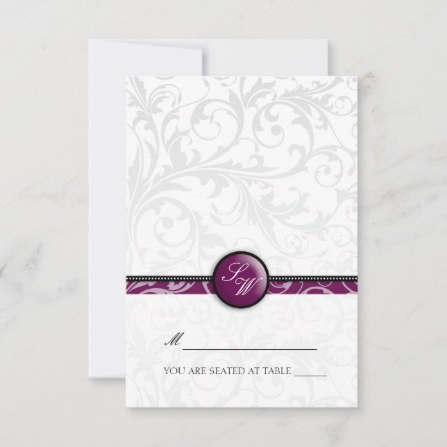 Carte de table à tente pliable Plum Swirl Monogram (Devant)