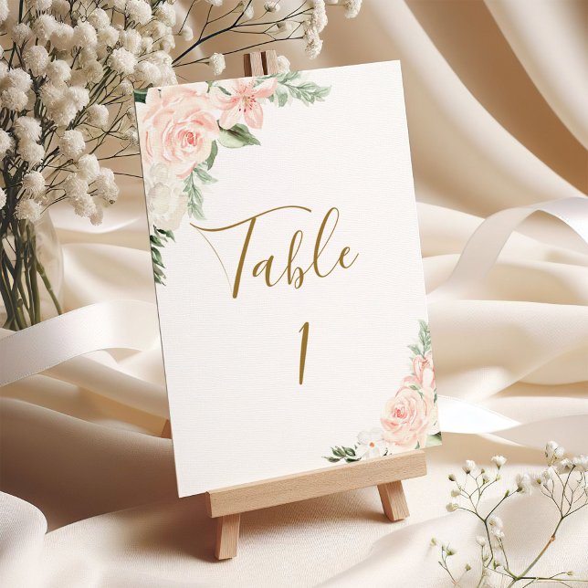 Carte de table Blush Pink and Gold Floral Mariage (Créateur téléchargé)