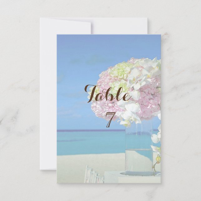 Carte de table de fleurs de mariage à la plage (Devant)