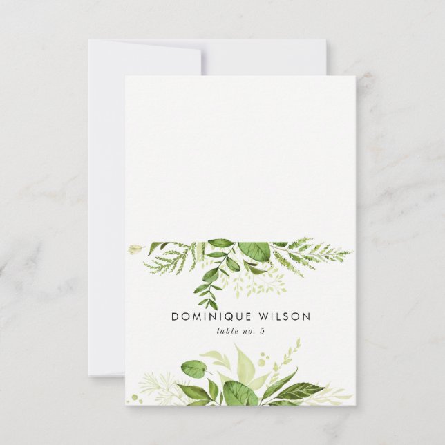 Carte de table de mariage à feuillage vert sauvage (Devant)