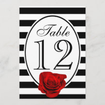 Carte de table de mariage à la rose rouge en noir 
