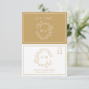 Carte de table de mariage à monogramme à couronne 