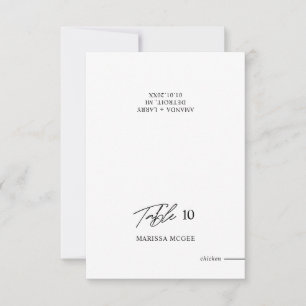 Carte de table de mariage avec nom et choix de rep