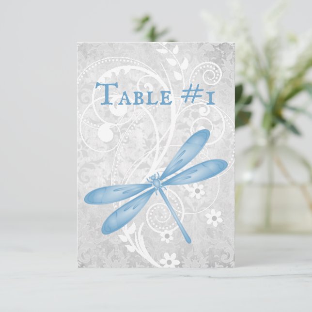Carte de table de mariage de libellules bleues (Debout devant)