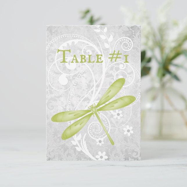 Carte de table de mariage de libellules vertes (Debout devant)
