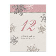 Carte de table de mariage d'hiver Pink Ivory Snowf