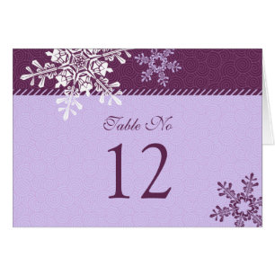 Carte de table de mariage d'hiver violet blanc