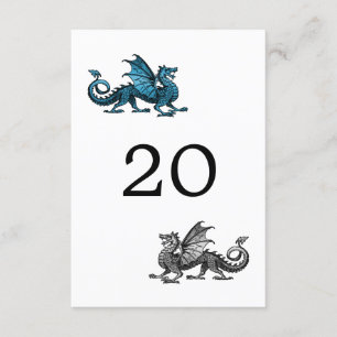 Carte de table de mariage Dragon Bleu Argent