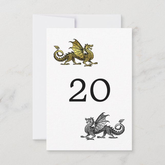 Carte de table de mariage Dragon Or Argent (Devant)