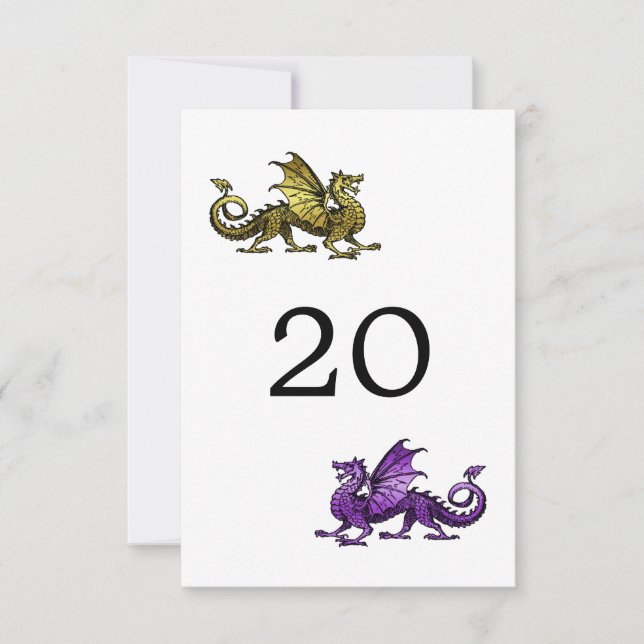 Carte de Table de Mariage Dragon Or Pourpre (Devant)