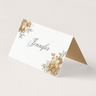 Carte de table de mariage élégante avec fleurs dor