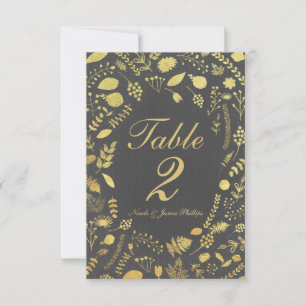 Carte de table de mariage florale grise et or
