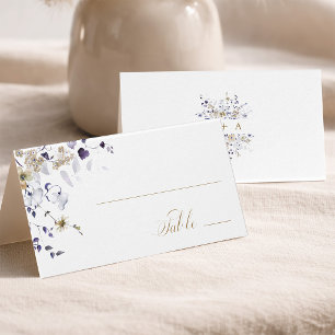 Carte de table de mariage florale or blanc violet
