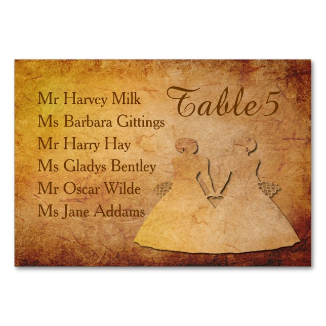 Carte de table de Mariage lesbien de texture vinta (Dos)