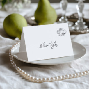Carte de table de mariage noir et blanc dessinée à