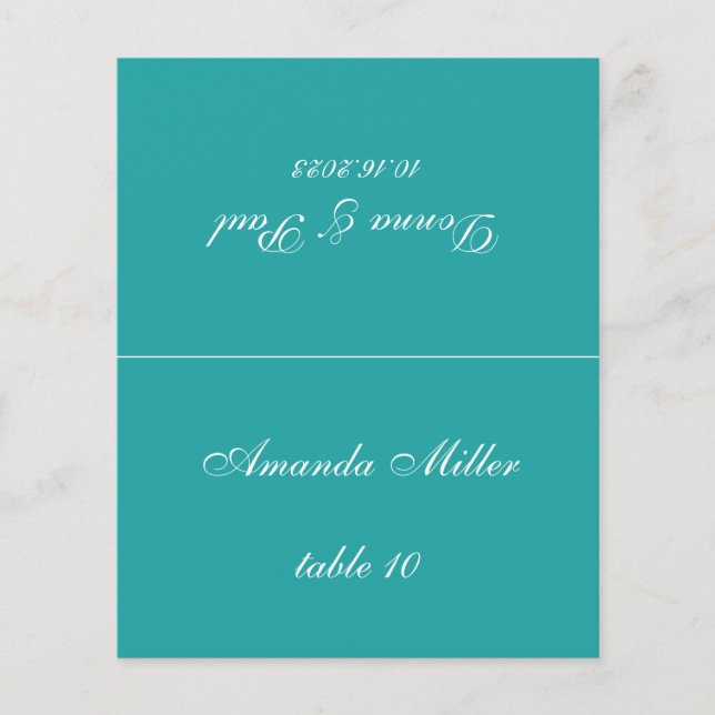 Carte de table de mariage sarcelle imprimée nom de (Devant)