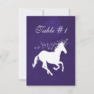 Carte de table de mariage violet Unicorn