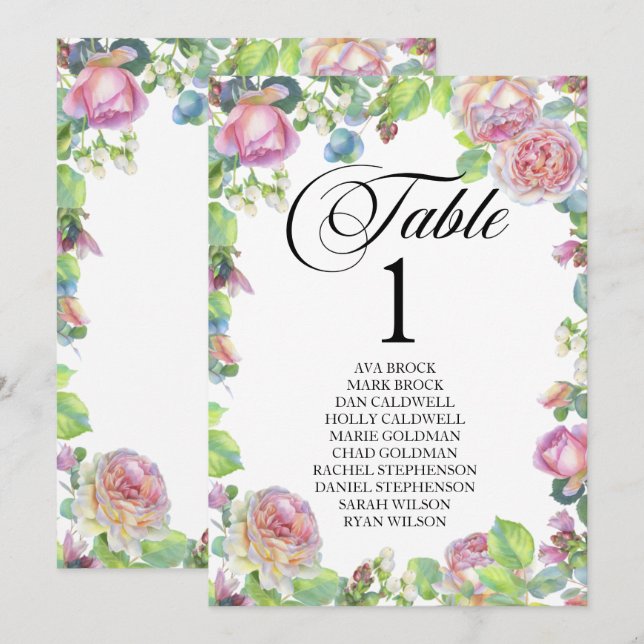 Carte de table de plan de table calligraphie charm (Devant / Derrière)