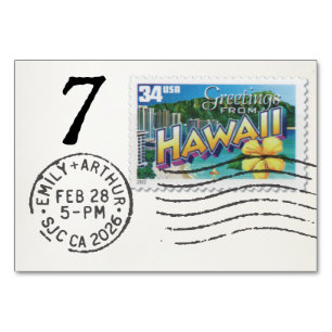 Carte de table de réception de mariage E&A 7 Hawai