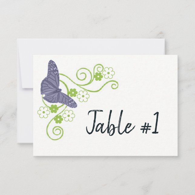 Carte de table de réception florale à papillon pou (Devant)