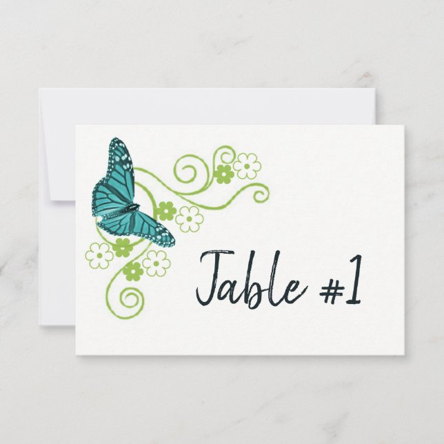 Carte de table de réception florale papillon turqu (Devant)