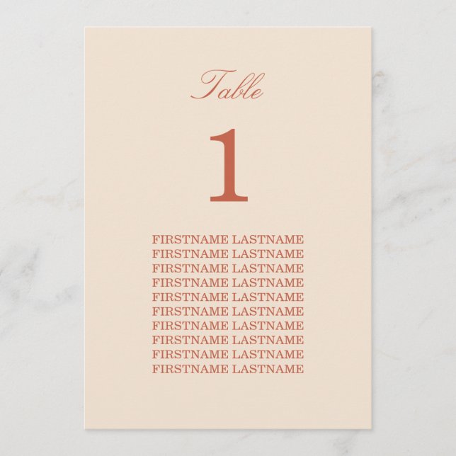 Carte de table de script Terracotta pour les noms  (Devant)