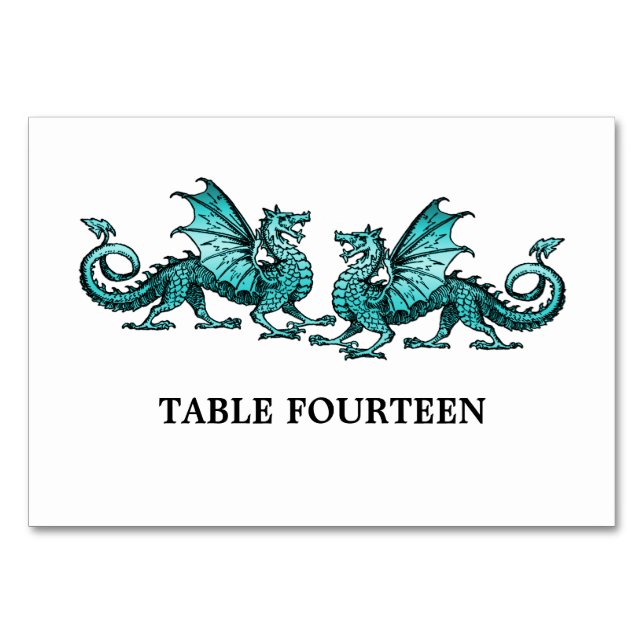 Carte de table Dragons Élégant turquoise (Devant)