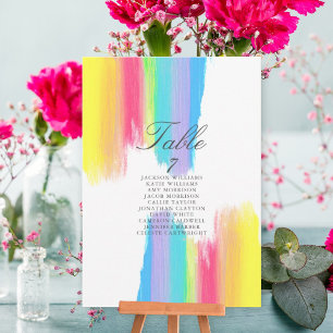 Carte de table élégante Mariage Aquarelle Rainbow