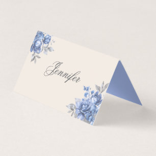 Carte de Table Élégante pour Mariage Fleur Bleu Po
