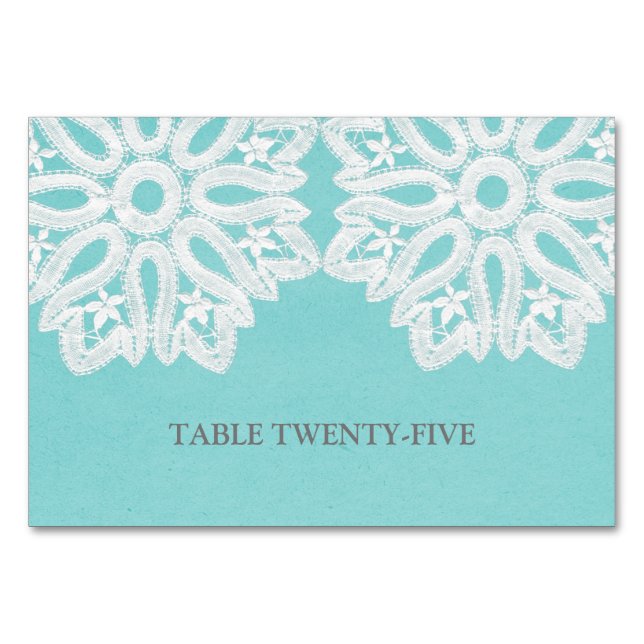 Carte de table en dentelle turquoise (Devant)