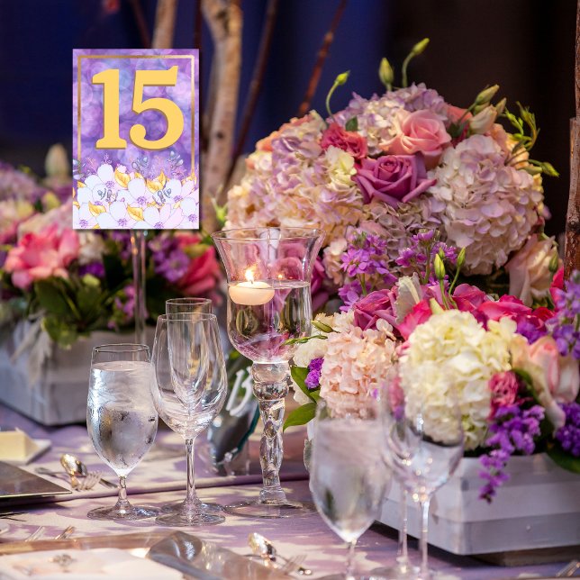 Carte de table encadrée Soft Purple et Gold Floral (Créateur téléchargé)