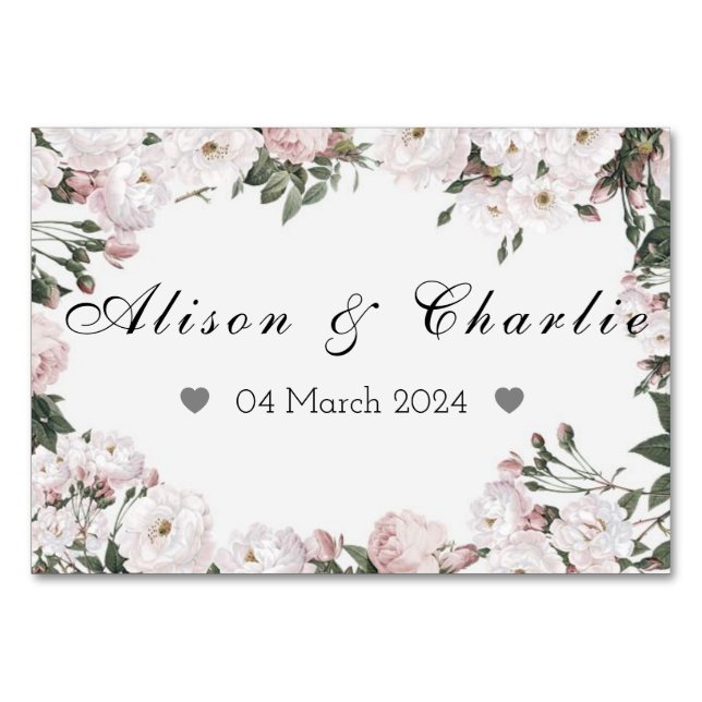 Carte de table fleurie date Mariage personnalisée (Devant)