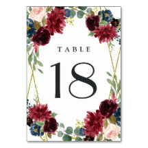 Carte de table florale bordeaux géométrique et ver