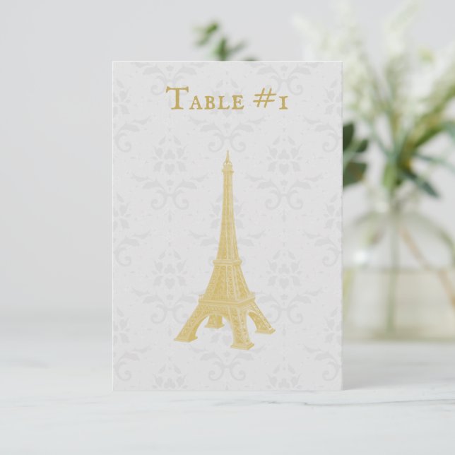 Carte de table Gold Eiffel Tower Mariage damassé (Debout devant)