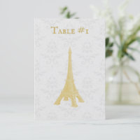Carte de table Gold Eiffel Tower Mariage damassé
