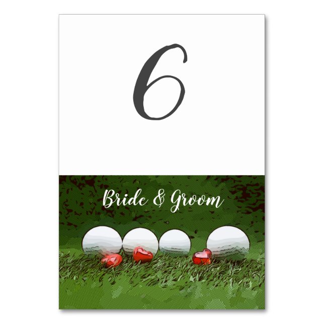 Carte de table Mariage de golf avec balle de golf  (Dos)