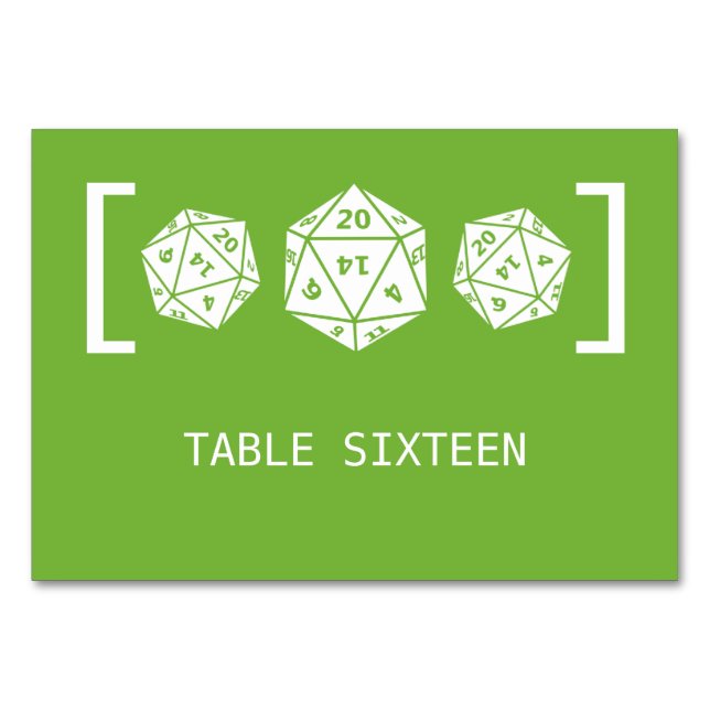 Carte de table Mariage de jeu de dés Green D20 (Devant)