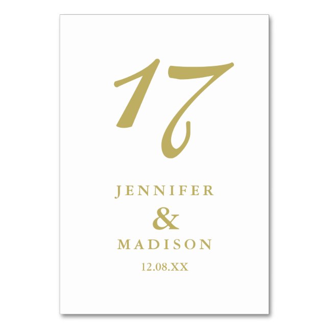 Carte de table mariage de script blanc et or (Dos)