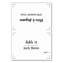 Carte de table Mariage de script manuscrit simple