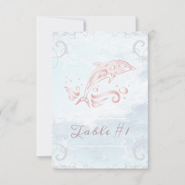 Carte de table Mariage Dolphin rose (Devant)