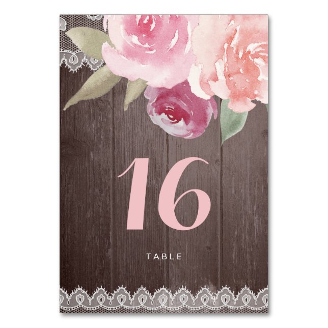 Carte de table mariage en dentelle fleurie rustiqu (Par défaut)