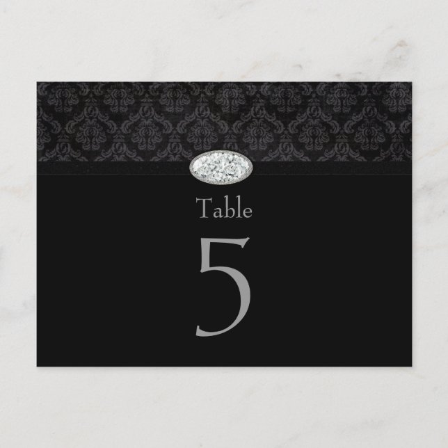 Carte de table mariage en diamant damassé noir ten (Devant)
